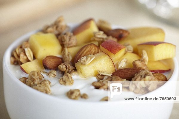 Greek Yogurt with Granola  Almonds and Peaches