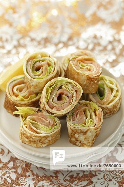 Pancake rolls with smoked salmon