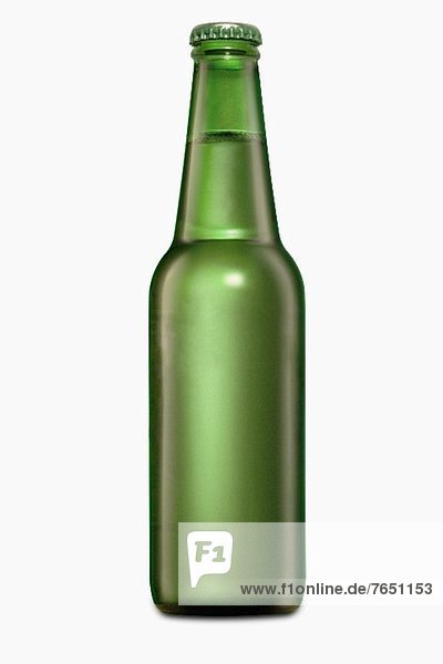 Beer in a Green Bottle on a White Background