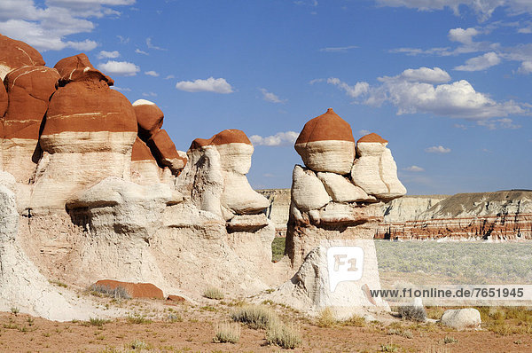 Colourful hoodoos  rock pillars  sandstone formations