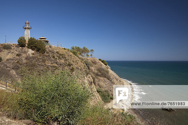 Lighthouse and cliffs of Benalm·dena  Malaga  Costa del Sol  Andalusia  Spain  Europe  PublicGround