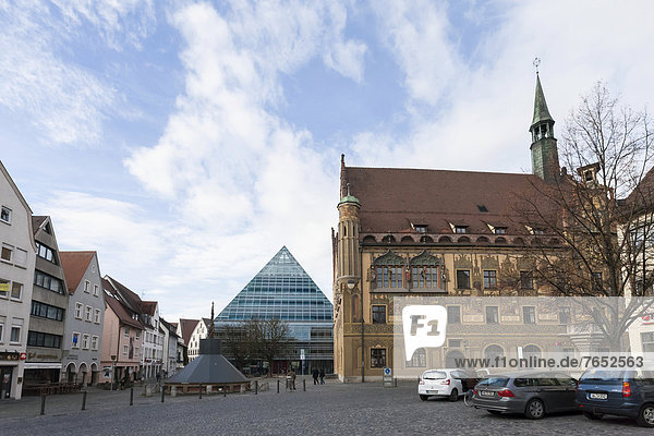 Town hall and library  traditional and modern architecture  Ulm  Baden-Wuerttemberg  Germany  Europe