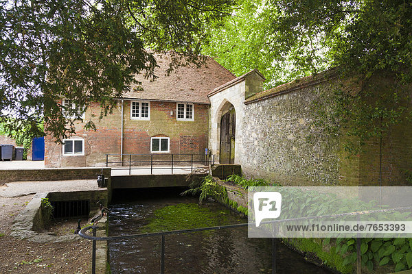 River running through Warden's Garden  Winchester College  Winchester  England  United Kingdom  Europe