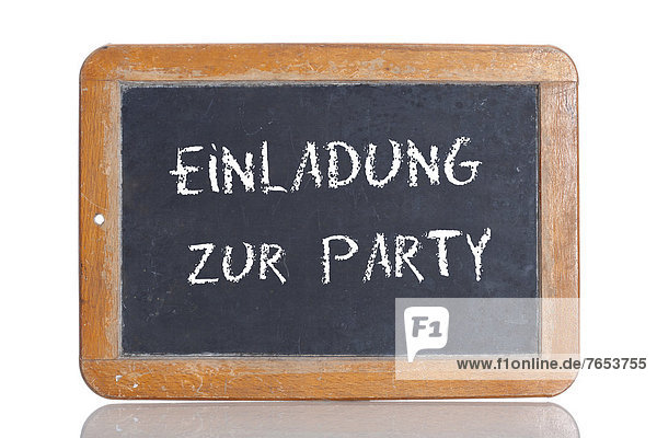 Party  Wort  Schule  Schreibtafel  Tafel  deutsch  Einladung  alt