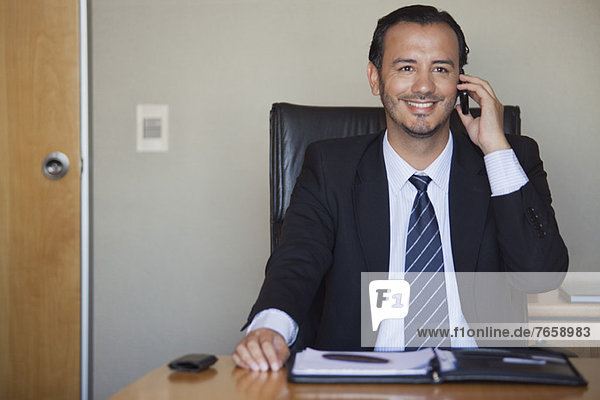Mittlere erwachsene Führungskraft beim Telefonieren im Büro