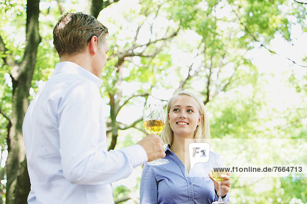 Young couple drinking wine