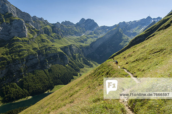 Wanderpfad im Alpsteingebiet oberhalb des Seealpsees  Wasserauen  Appenzell Innerrhoden  Schweiz  Europa  ÖffentlicherGrund