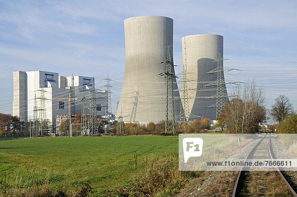 Railway tracks  RWE coal-fired power plant  Uentrop  Hamm  North Rhine-Westphalia  Germany  Europe  PublicGround