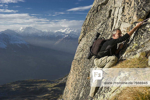 Climber on Bettmerhorn Mountain  Bettmeralp  Valais  Switzerland  Europe