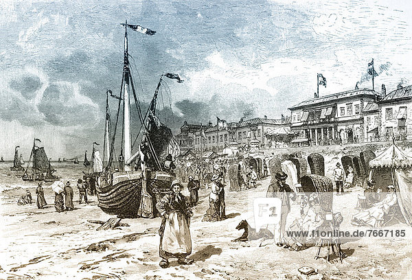 Historic drawing  beach of Scheveningen  The Hague  19th Century