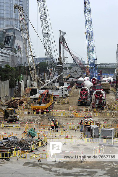 Cranes at a construction site in Chung Wan  Central District  Hong Kong Island  Hong Kong  China  Asia