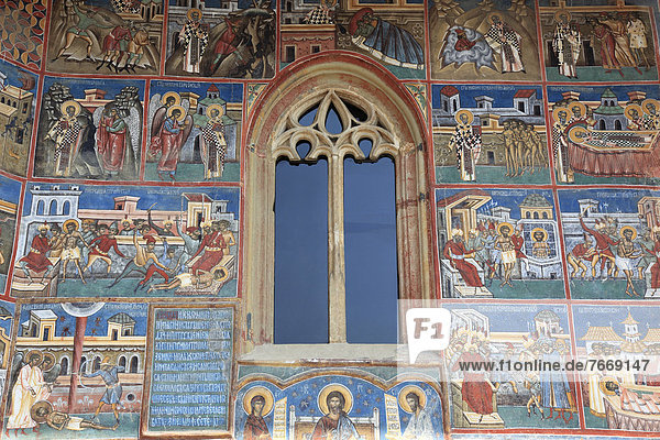 Exterior fresco  Voronet Monastery  church Sf‚ntul Gheorghe  Church of St. George  UNESCO World Heritage Site  Romania  Europe
