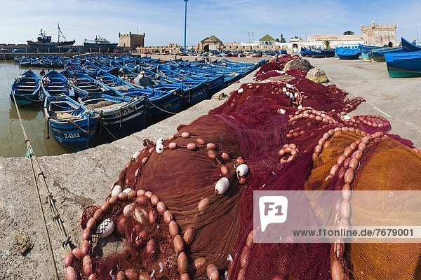 Nordafrika  Hafen  Boot  Netz  blau  angeln  Afrika  Marokko