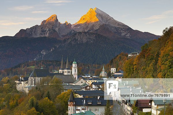 Europa  Berg  über  Sonnenaufgang  Ansicht  Bayern  Berchtesgaden  Deutschland