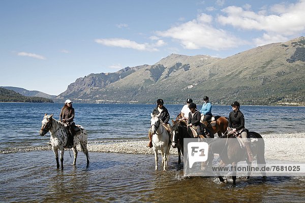 Horseback riding by Guttierez Lake in Estancia Peuma Hue  Patagonia  Argentina  South America