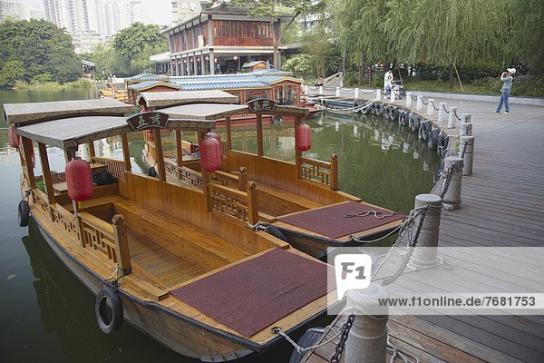 Wooden boats at Liwan Park  Guangzhou  Guangdong  China  Asia