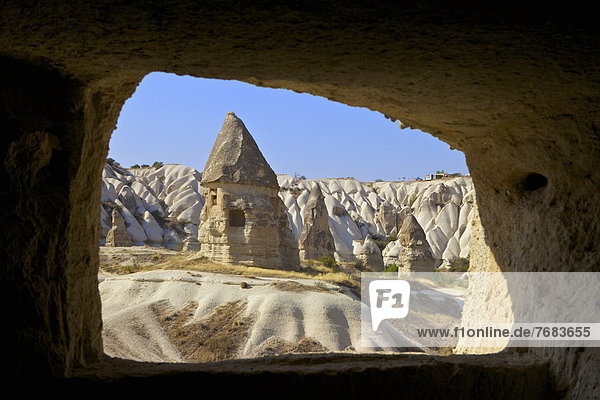 Fairy Chimneys rock formation landscape near Goreme  Cappadocia  Anatolia  Turkey  Asia Minor  Eurasia