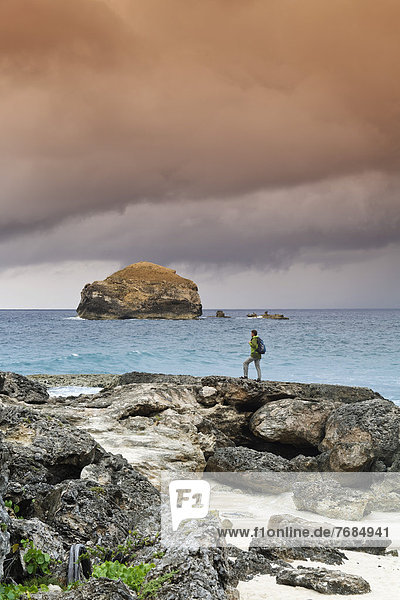Ein Mann am Pointe des Châteaux  südöstlichster Punkt von Grande-Terre  Guadeloupe  Karibik  Kleine Antillen