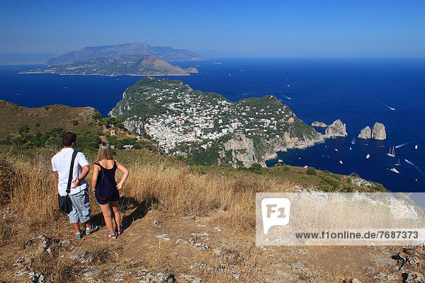 Italy  Campania  View  from mount Solaro toward Capri and Faraglioni  Peninsula of Sorrento in background                                                                                               