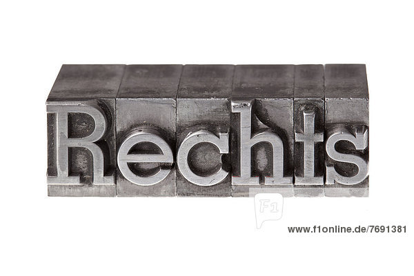 'Old lead letters forming the word ''Rechts''  German for ''right'''