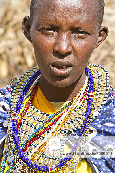 Maasai woman wearing traditional dress  portrait