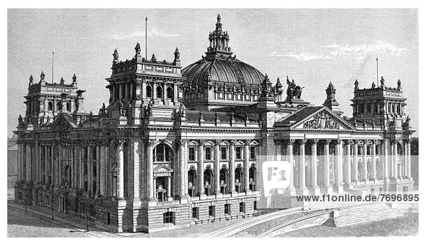 Westfassade des Reichstagsgebäudes zu Berlin  Illustration aus Meyers Konversationslexikon  1897