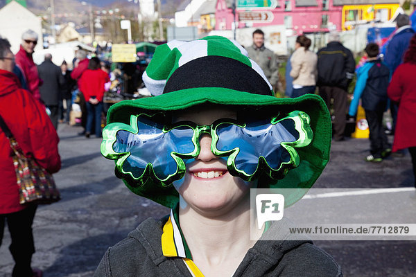 Boy Wearing Shamrock Glass And A Hat For Saint Patrick's Day  Sneem  County Kerry  Ireland