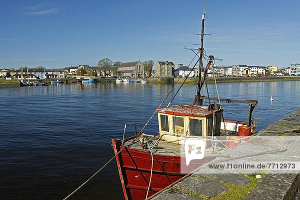 Boat Moored On The Corrib River  Galway City County Galway Ireland