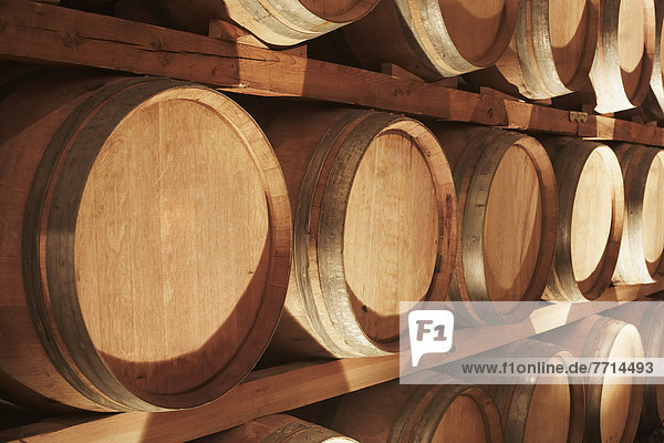 Wine Barrels Stacked On Shelves  Niagara Ontario Canada