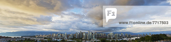 Panoramic of sunset over downtown Vancouver british columbia canada