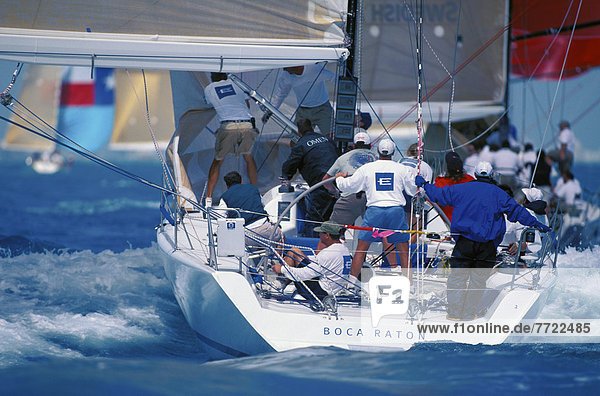 Florida  Miami  Short Ocean Racing Championship (Sorc)  Stern View Of Yacht Action  Many Yachts In Background Soft Focus