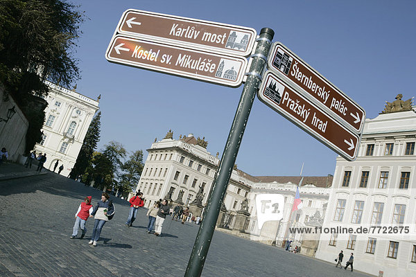 Tourism Signs Close To Prague Castle  Prague  Czech Republic