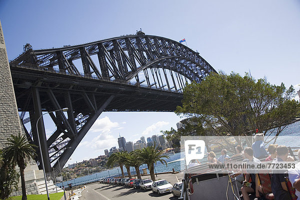 Tourist Bus Near Sydney Harbour Bridge  Sydney  New South Wales  Australia