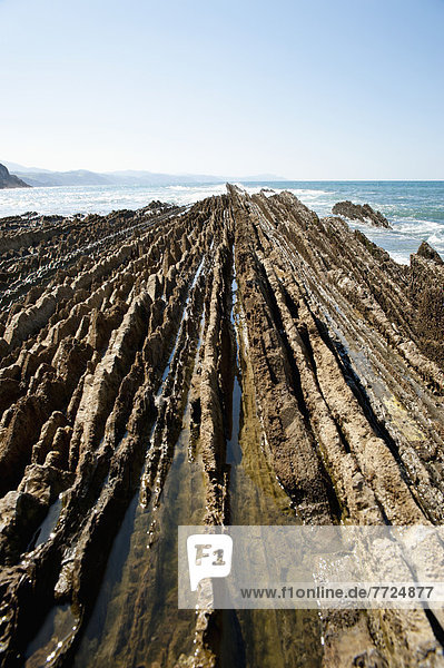 Sedimentary Rocks Known As Flysch In Itzurun Beach  Zumaia  Basque Country  Spain