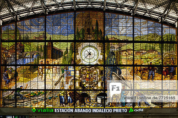 Close-Up Of Glasswork In Abando Train Station  Bilbao  Basque Country  Spain