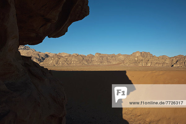 Shadow Of Rock On Desert Wadi Rum Jordan Middle East