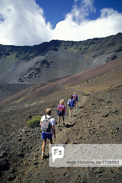 Hawaii  Maui  Haleakala Crater Back View Group Hike Sliding Sands Trail National Park D1601