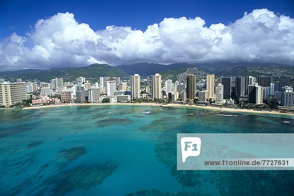 Berg sehen Ozean Ansicht Luftbild Fernsehantenne Hawaii Oahu Waikiki