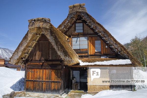 Close-Up Of A Traditional Japanese Village House With Thatched Roof In Winter  Shirakawa  Gifu  Japan