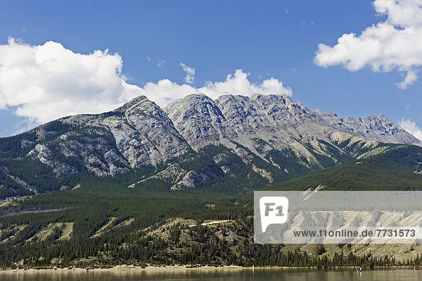 Shoreline Of A Lake And The Mountains  Alberta Canada