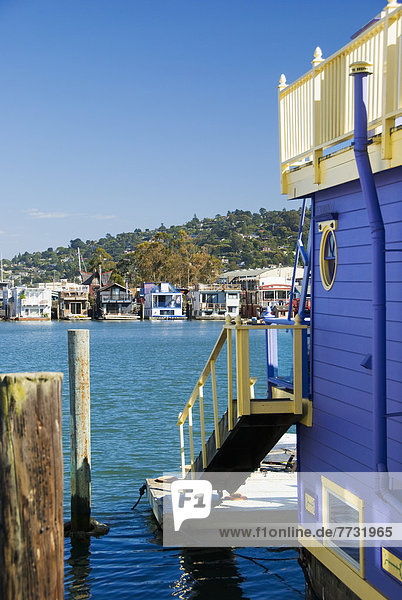 Houses Along The Water With A Blue House In The Foreground  Sausalito California United States Of America