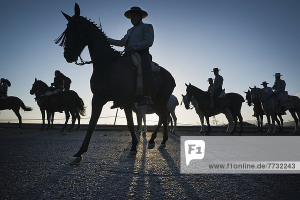 Silhouette of cowboys on horses  tarifa cadiz andalusia spain