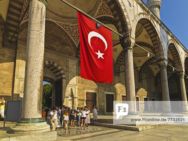 Truthuhn  Eingang  Fahne  blau  Istanbul  Moschee  Türkei  türkisch