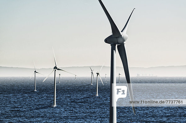 Digital composite of wind turbines on the water Tarifa cadiz andalusia spain