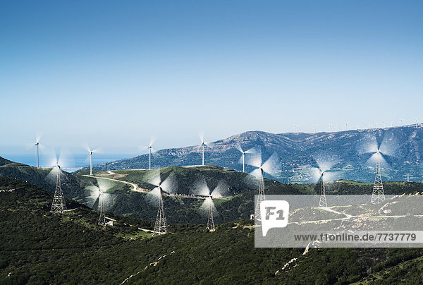 Wind turbines on a hill Tarifa cadiz andalusia spain