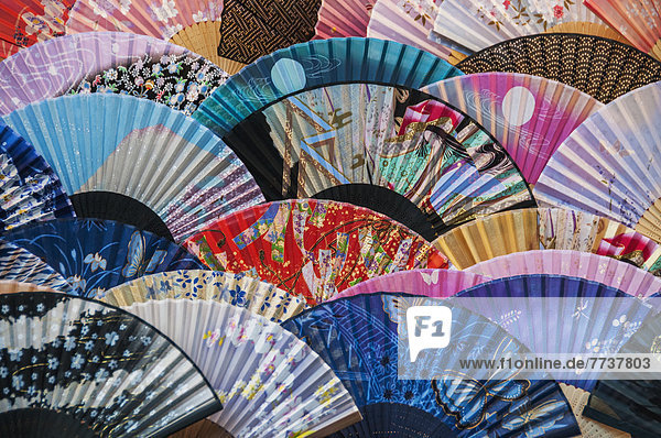 Colourful fans on display at teapot lane Kyoto japan
