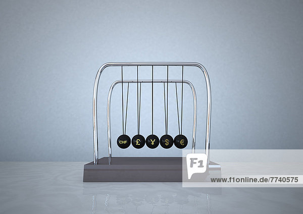 3d illustration of newton pendulum against blue background