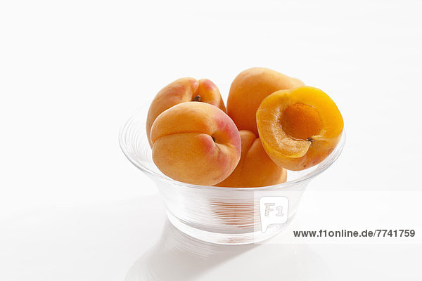 Schale mit Aprikosen auf weißem Hintergrund  Nahaufnahme
