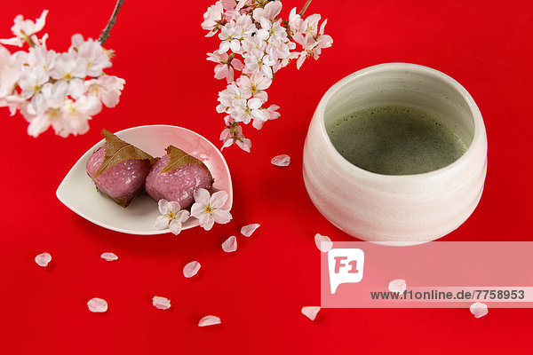 Cherry blossoms green tea and Japanese confectionery