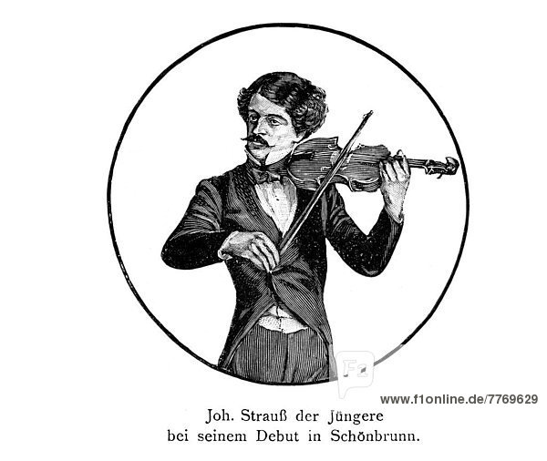 Johann Strauß der Jüngere bei seinem Debüt in Schönbrunn  Illustration aus dem Jahrbuch Moderne Kunst in Meisterholzschnitten  1900